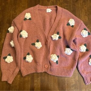 Luna Ivy Anthropologie M Floral Crocheted Cozy Soft Cardigan Sweater Cottagecore